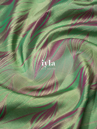The Tropical Foliage Silk Saree in Turquoise Green