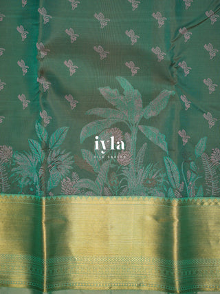 The Banana Grove Whisper Silk Saree in Pine Teal