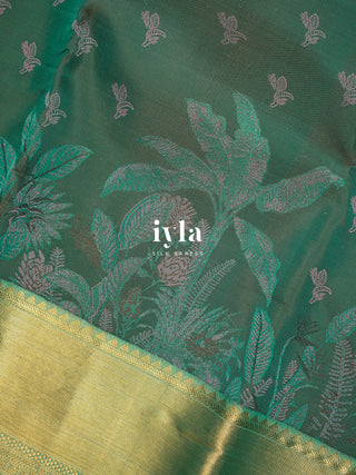 The Banana Grove Whisper Silk Saree in Pine Teal
