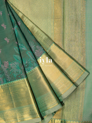 The Banana Grove Whisper Silk Saree in Pine Teal