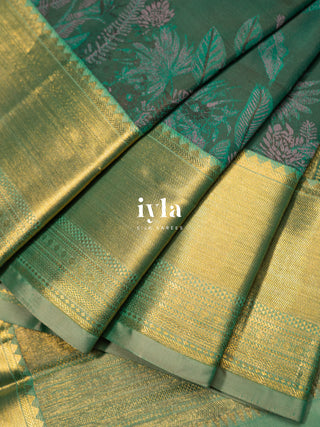 The Banana Grove Whisper Silk Saree in Pine Teal