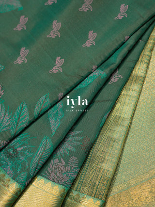The Banana Grove Whisper Silk Saree in Pine Teal