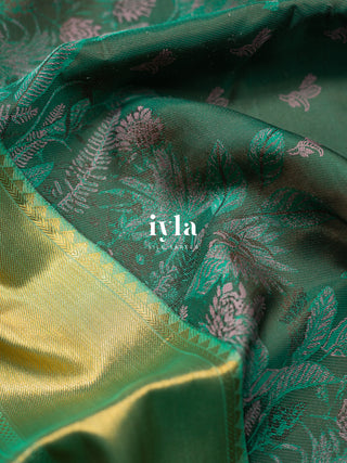 The Banana Grove Whisper Silk Saree in Pine Teal
