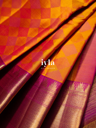 The Diamond Mood Kanjeevaram in Sunset Orange