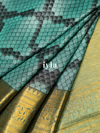 The Wild Geometric Kanjeevaram in Turquoise