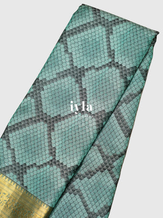 The Wild Geometric Kanjeevaram in Turquoise