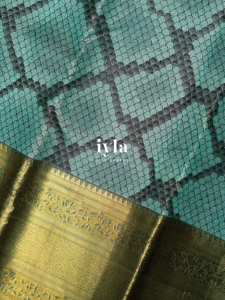 The Wild Geometric Kanjeevaram in Turquoise