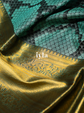 The Wild Geometric Kanjeevaram in Turquoise