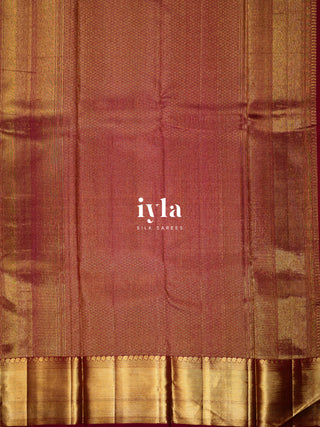 The Tropical Foliage silk saree in Powder Red