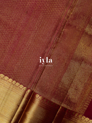 The Tropical Foliage silk saree in Powder Red