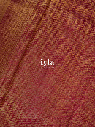 The Tropical Foliage silk saree in Powder Red
