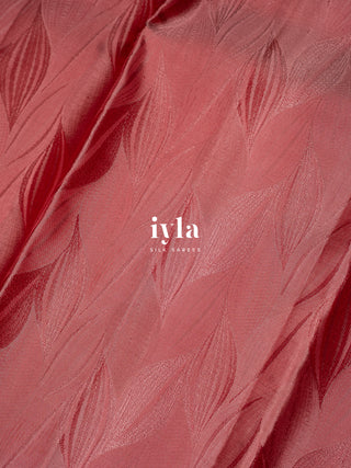 The Tropical Foliage silk saree in Powder Red