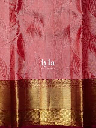 The Tropical Foliage silk saree in Powder Red