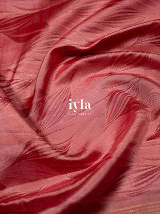 The Tropical Foliage silk saree in Powder Red