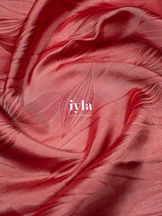 The Tropical Foliage silk saree in Powder Red