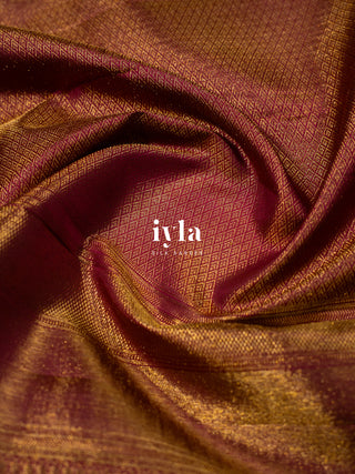 The Tropical Foliage silk saree in Powder Red