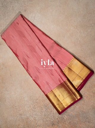 The Tropical Foliage silk saree in Powder Red