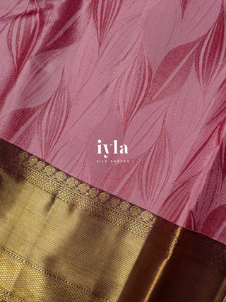 The Tropical Foliage Silk Saree in Watermelon Pink