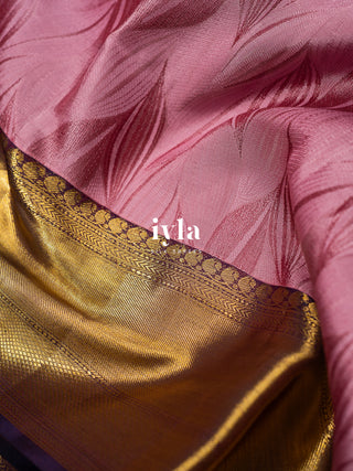 The Tropical Foliage Silk Saree in Watermelon Pink