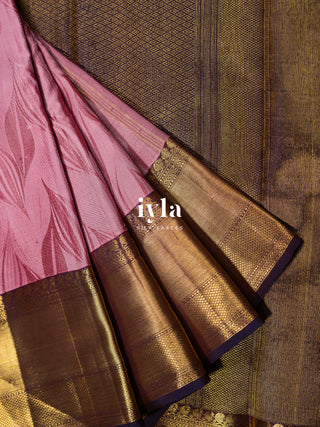 The Tropical Foliage Silk Saree in Watermelon Pink