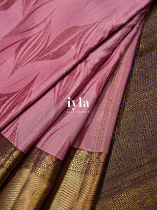The Tropical Foliage Silk Saree in Watermelon Pink