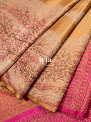 The Cherry Blossom Whispers Kanjeevaram in Bisque Caramel