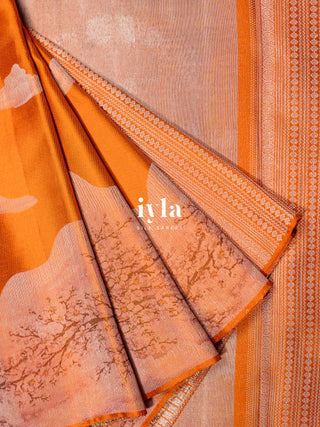 The Cherry Blossom Whispers Kanjeevaram in Burnt Orange