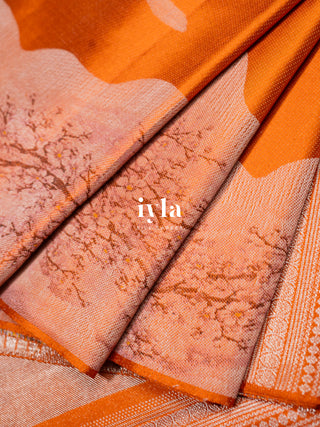 The Cherry Blossom Whispers Kanjeevaram in Burnt Orange