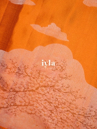 The Cherry Blossom Whispers Kanjeevaram in Burnt Orange