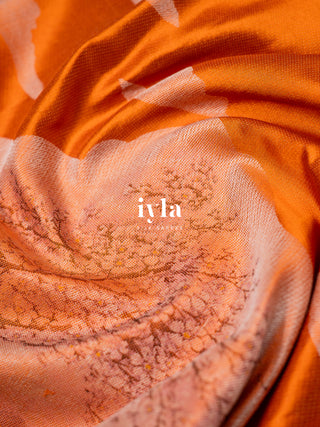The Cherry Blossom Whispers Kanjeevaram in Burnt Orange