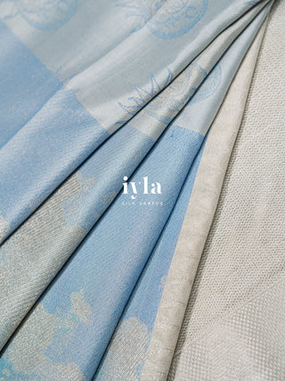 The Cloudy Day Dream Silk Saree in SkyBound Blue