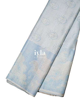 The Cloudy Day Dream Silk Saree in SkyBound Blue