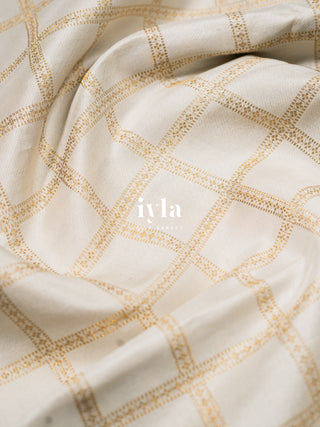 The Moonlit white checkered Colorburst Kanjeevaram