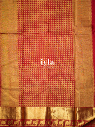 The Pichwai cows Kanjeevaram in Crimson Emerald Dual Tone