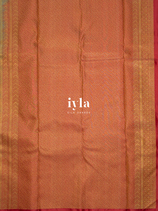 The Divine Love of Krishna and Radha Kanjeevaram in Deep Forest Green