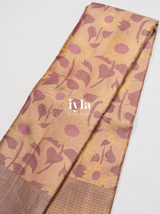 The Almond Beige Daisy Delight Kanjeevaram