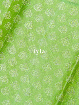 The Vase of Tranquil Daisies Kanjeevaram in Pistachio Green