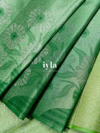 The Vase of Tranquil Daisies Kanjeevaram in Pistachio Green