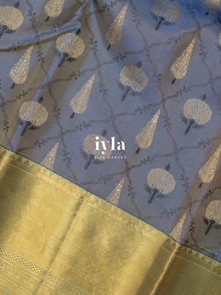 The Ornate Garden Kanjeevaram In Granite Grey