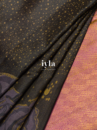 The Obsidian Black Damask Bloom Kanjeevaram