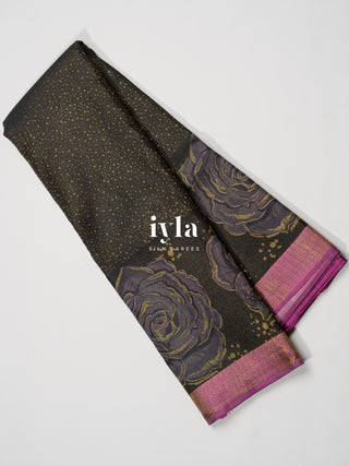 The Obsidian Black Damask Bloom Kanjeevaram