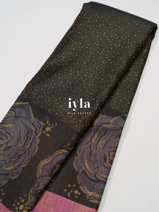 The Obsidian Black Damask Bloom Kanjeevaram