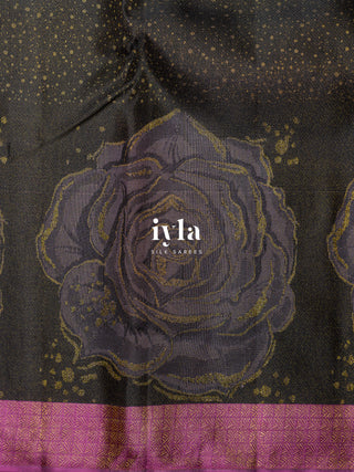 The Obsidian Black Damask Bloom Kanjeevaram