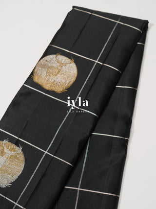 The Deer in the Moonlight Kanjeevaram in Black