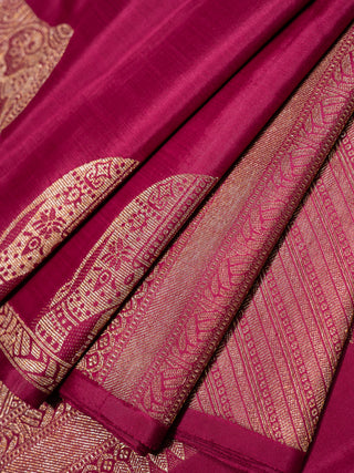 The Elephant Coronation Kanjeevaram in Wine Pink