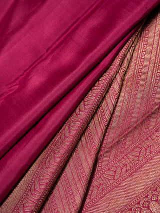 The Elephant Coronation Kanjeevaram in Wine Pink