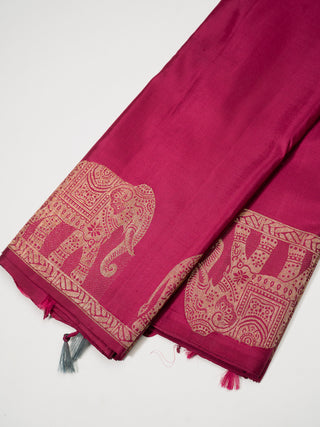 The Elephant Coronation Kanjeevaram in Wine Pink
