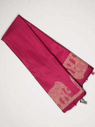 The Elephant Coronation Kanjeevaram in Wine Pink
