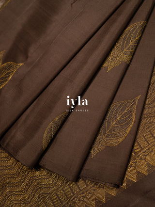 The Embellished Leaves Kanjeevaram in Deep Chocolate