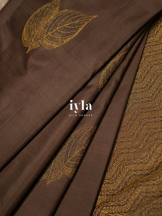 The Embellished Leaves Kanjeevaram in Deep Chocolate